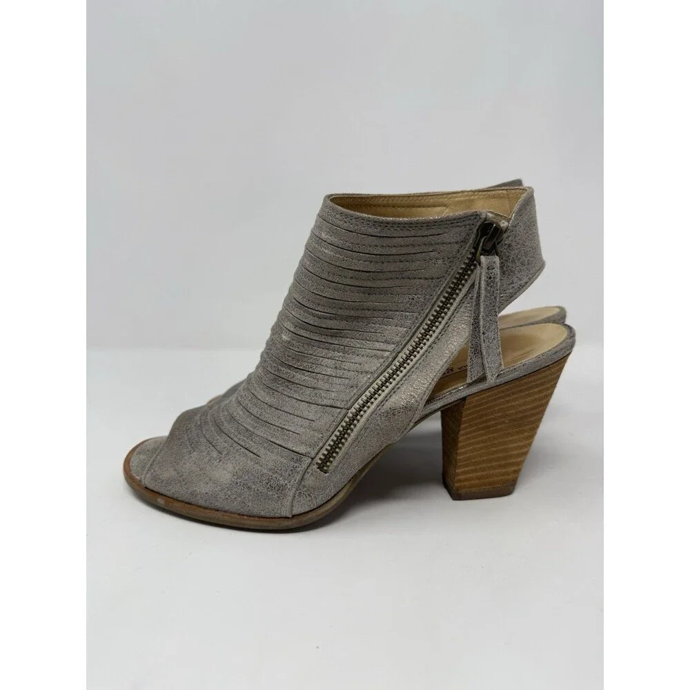 Paul Green Cayanne Peep Toe Block Heel Booties Sandal UK 5.5 US 8 Smoke Metallic